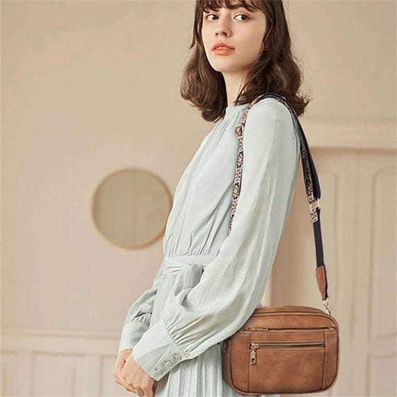 Leather Crossbody Shoulder Bag with Detachable Guitar Strap for Phone and Essentials