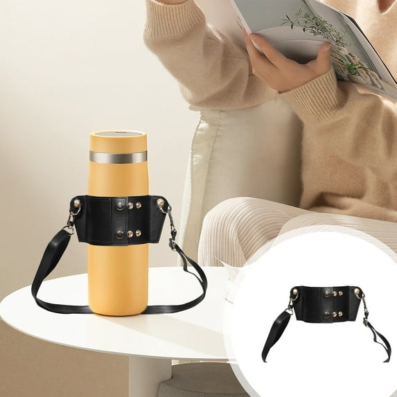 Leather Crossbody Water Bottle Strap | Adjustable Shoulder Sling for Mugs & Cups | Synthetic Leather Handle with Metal Buckle | 1-Piece Outdoor Drink Carrier Accessory