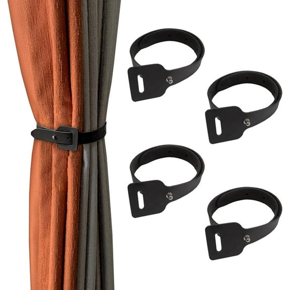 Leather Curtain Tiebacks, 4Pcs Leather Curtain Buckle Curtain Holdbacks Classic Curtain Ties No-Drilling Curtain Rope Tieback for Home Offic Living Room Bedroom Cafe Decorative (Black)