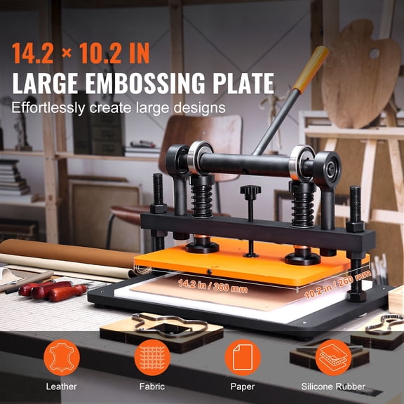 Leather Cutting Machine, 14.2 x 10.2 in Embossing Plate Manual Die Cutter, 0.47 in Pressure Stroke Dual Guide Shafts Die Cut Machine, Leather Embossing Machine for Various of Materials