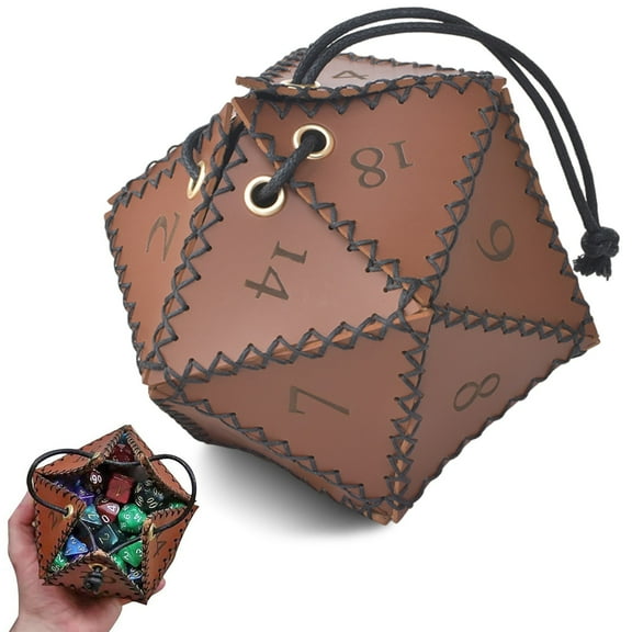 Leather D20 Dice Bag Polyhedral Dice Pouch Drawstring Bag for RPG Board Game