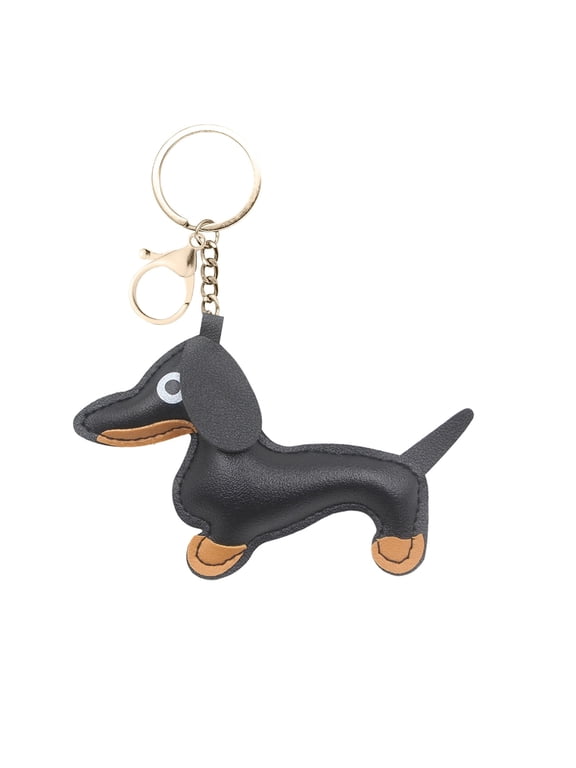 Leather Dachshund Keychain - Cute Stitched Sausage Dog Charm with Gold Clasp, Compact Size, Durable Design for Bag Decor, Dog Lover Gift & Daily Accessory