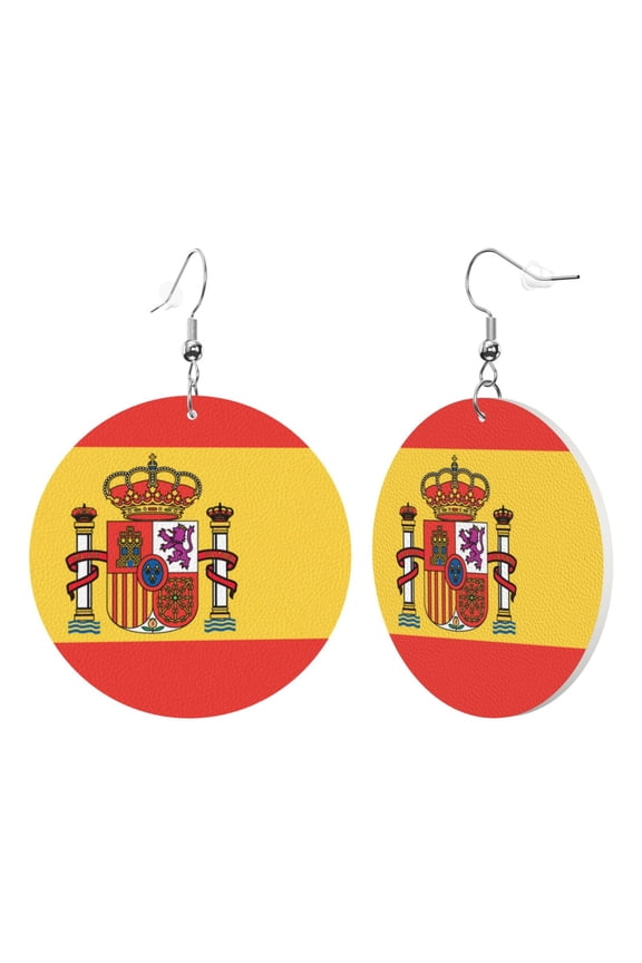 Leather Dangle Round Earrings For Women Flag Of Spain Circle Earrings Drop Jewelry