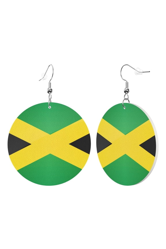 Leather Dangle Round Earrings For Women Jamaica Flag Circle Earrings Drop Jewelry
