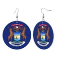 thumbnail image 1 of Leather Dangle Round Earrings For Women Michigan Flag Circle Earrings Drop Jewelry, 1 of 2