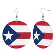 thumbnail image 1 of Leather Dangle Round Earrings For Women Puerto-Rico-Flag Circle Earrings Drop Jewelry, 1 of 6