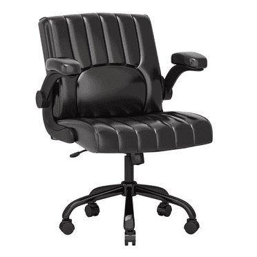Leather Desk Chair with Wheels, Flip-up Armrest, Criss Cross Chair Black