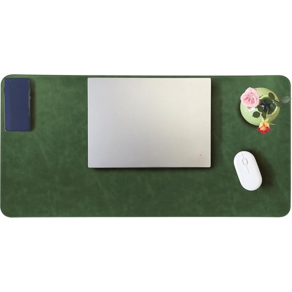 Leather Desk Mat, 31.5"x15.7" Non-Slip PU Pad, Thick Blotter with Stitched Edge, Retro Large Mouse Laptop Pad for Office & Home Use (Retro Green)
