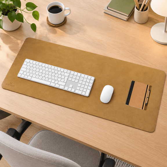 Leather Desk Mat Full Grain Pad Protector & Blotter Waterproof Non-slip Writing Surface For Mouse Laptop Home Office (tan Large)