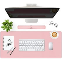 Leather Desk Mouse Pad Pink, 35 1/2 x15 3/8 in XXL Leather Mousepad for Computer, Laptop, Keyboard, Extra Large Mat with Non-Slip Suede Base, Full Desk Protector & Writing Blotter for Office Work
