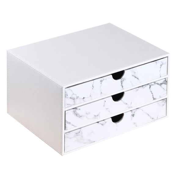 Leather Desk Organizer with 3 Drawers, Executive Office Supplies Desktop Filing A4 File Cabinet/Holder,Stackable Storage Box for Jewelry/Bill/Documents/Makeup Home Decor Accessories(Black)