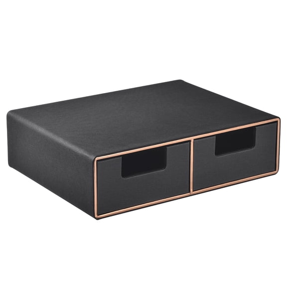 Leather Desk Organizer and monitor stand with Drawers-Mini Desktop Drawer Organizer Stackable-Tabletop Organization Storage Box for Office Supplies Home Vanity Toiletries (Black, 2-drawers)