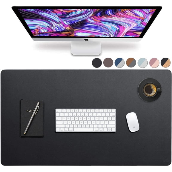 Leather Desk Pad 36" x 20", Vine Creations Office Desk Mat Waterproof Black, Smooth PU Leather Large Mouse Pad and Writing Surface, Top of Desks Protector, Wide Dual-Sided Blotter Accessories Decor