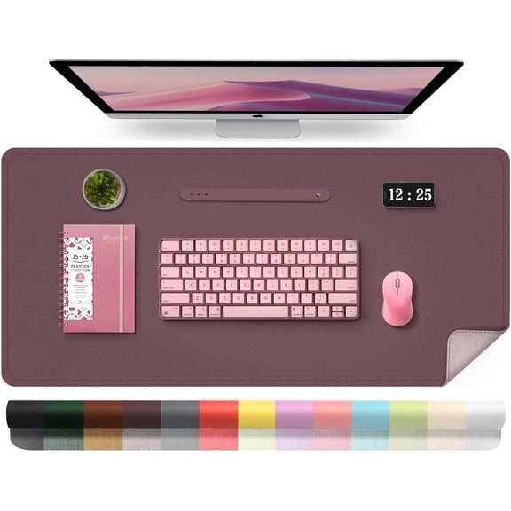 Leather Desk Pad Protector, 39.4'' X 17'' Large Mouse Pad, Office Desk Mat, Non-Slip PU Leather & Suede Base Desk Blotter, Laptop Desk Pad, Desktop Mat for Office Home, Dark Purple