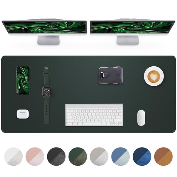 Leather Desk Pad Protector - 48" X 17" Non-slip Pu Large Mouse  Waterproof Blotter Mat For Office And Home (dark Green)