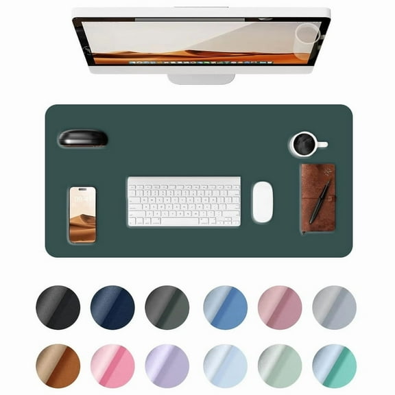 Leather Desk Pad Protector, Large Desk Mat with Suede Sole & PU Leather, Mouse Pad, Office Desk Mat, Waterproof Desk Writing Pad for Office and Home (31.5" x 15.8", Dark Green)