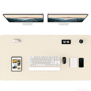 Leather Desk Pad Protector, 47x24" PU Mouse Pad, Large Waterproof Office Desk Mat, Non-Slip Desk Blotter Pad with Strap, Writing Pad for Office and Home (Eggshe