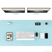 Leather Desk Pad Protector, 47x24" PU Mouse Pad, Large Waterproof Office Desk Mat, Non-Slip Desk Blotter Pad with Strap, Writing Pad for Office and Home (Light 