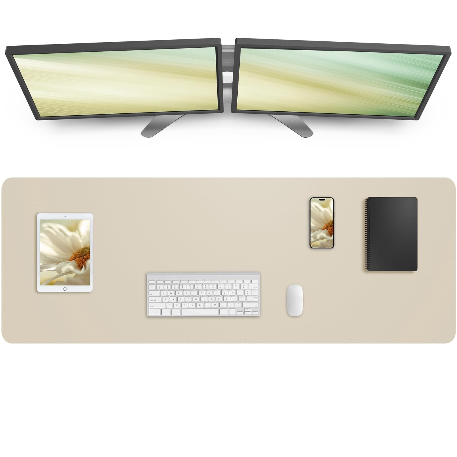 Leather Desk Pad Protector  Mouse Office Mat Non-slip Pu Blotter Large Waterproof For Office/home/decor (beige 48" X 17")