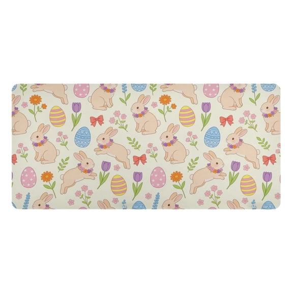 Leather Desk Pad Protector Mouse Pad Laptop Desk Mat Non-Slip Waterproof for Office and Home Light Peach Rabbit Pattern