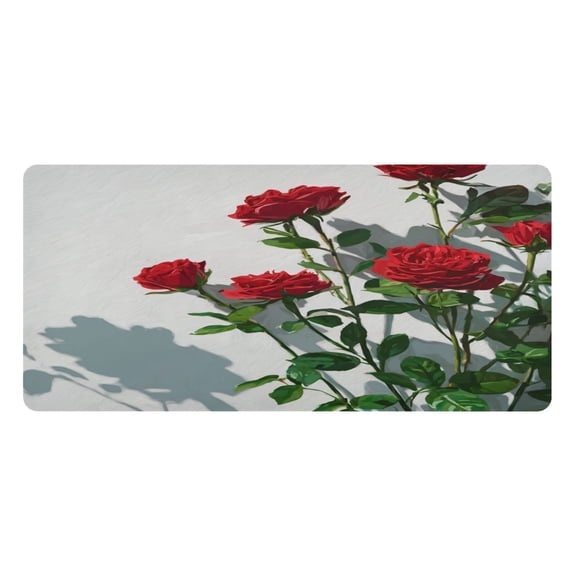Leather Desk Pad Protector Mouse Pad Laptop Desk Mat Non-Slip Waterproof for Office and Home Red Roses on The Wall