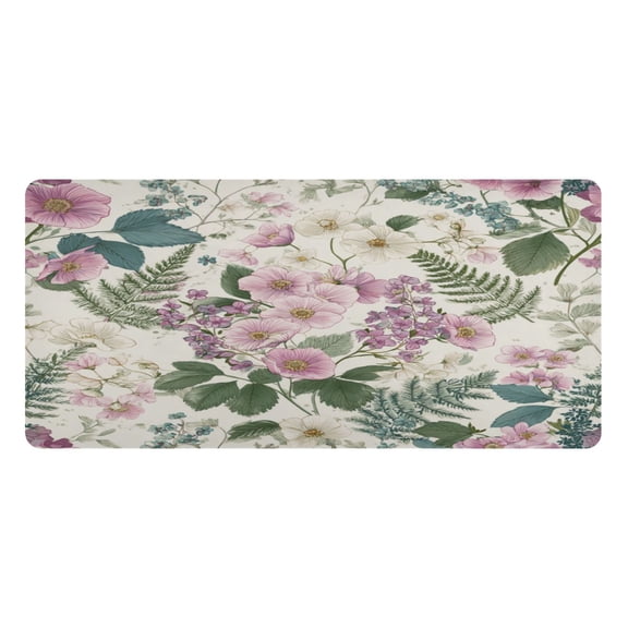 Leather Desk Pad Protector Mouse Pad Laptop Desk Mat Non-Slip Waterproof for Office and Home Retro Pink Flowers Pattern