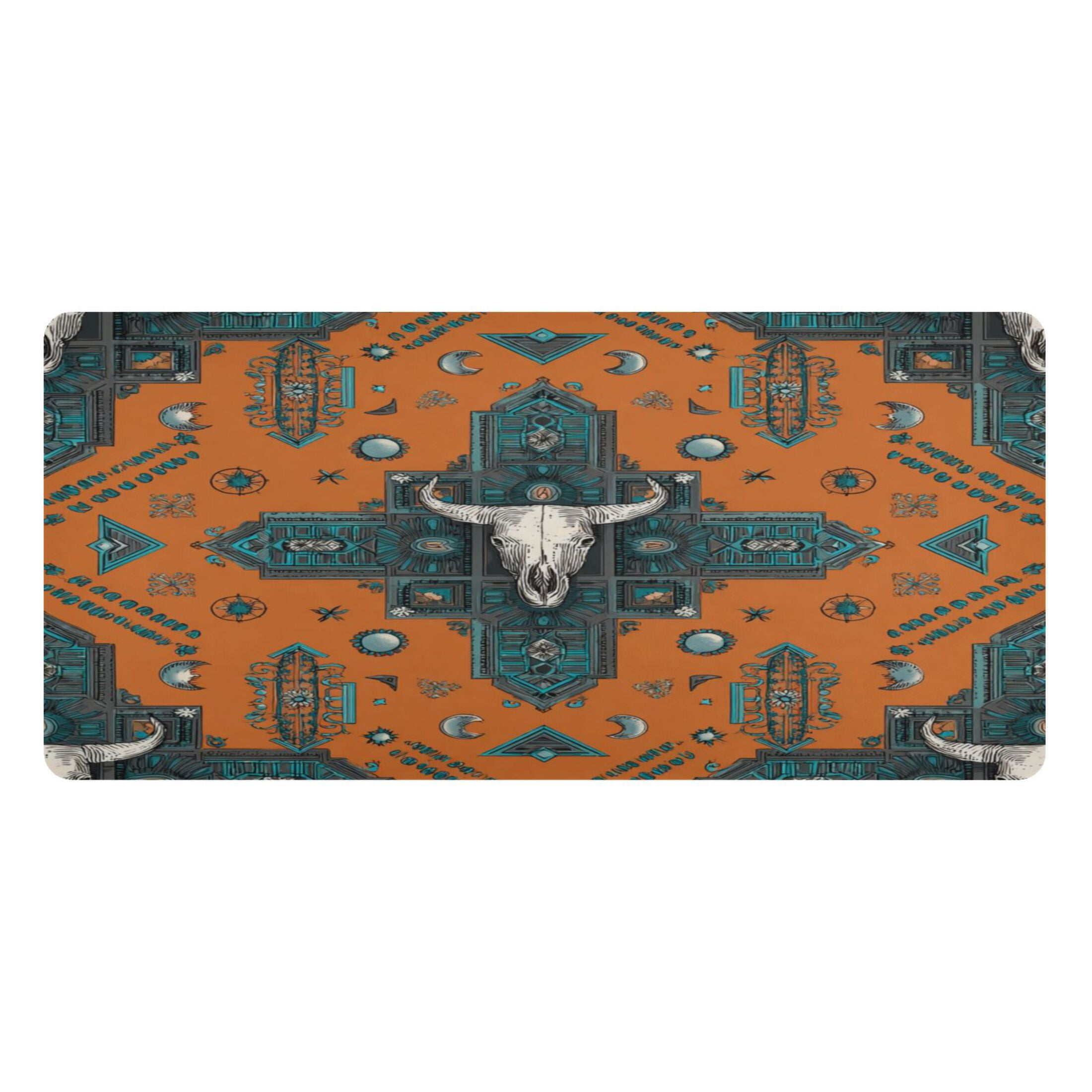 Leather Desk Pad Protector Mouse Pad Laptop Desk Mat Non-Slip Waterproof for Office and Home Western-style Cowhorn Skulls