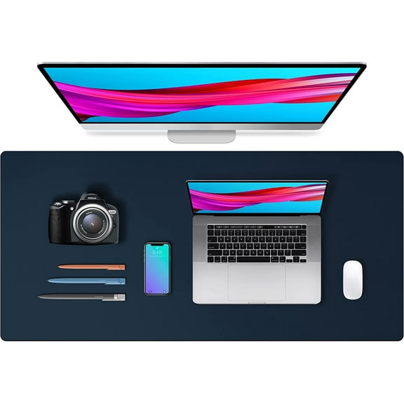 Leather Desk Pad Protector,Mouse Pad,Office Desk Mat,Non-Slip Desk Blotter,Laptop Desk Pad,Waterproof Desk Writing Pad for Office and Home (Dark Blue,36" x 17")