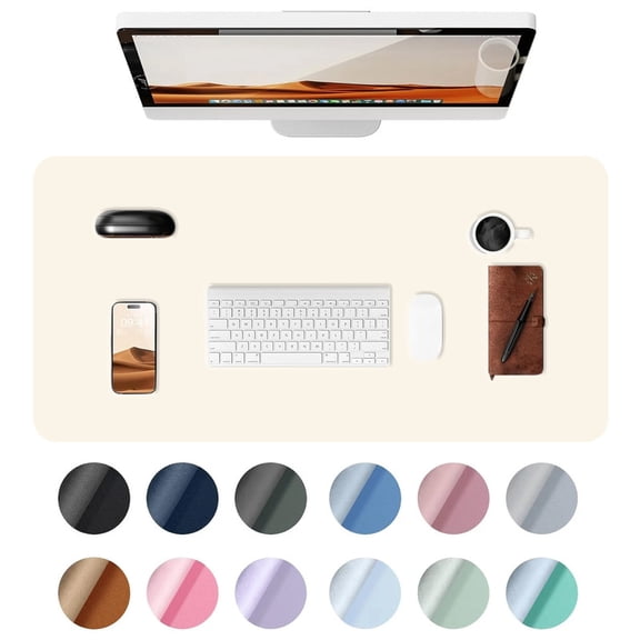 Leather Desk Pad Protector, Office Desk Mat, Large Mouse Pad, Non-Slip PU Leather Desk Blotter, Laptop Desk Pad, Waterproof Desk Writing Pad for Office and Home (23.6" x 11.8", Off White)