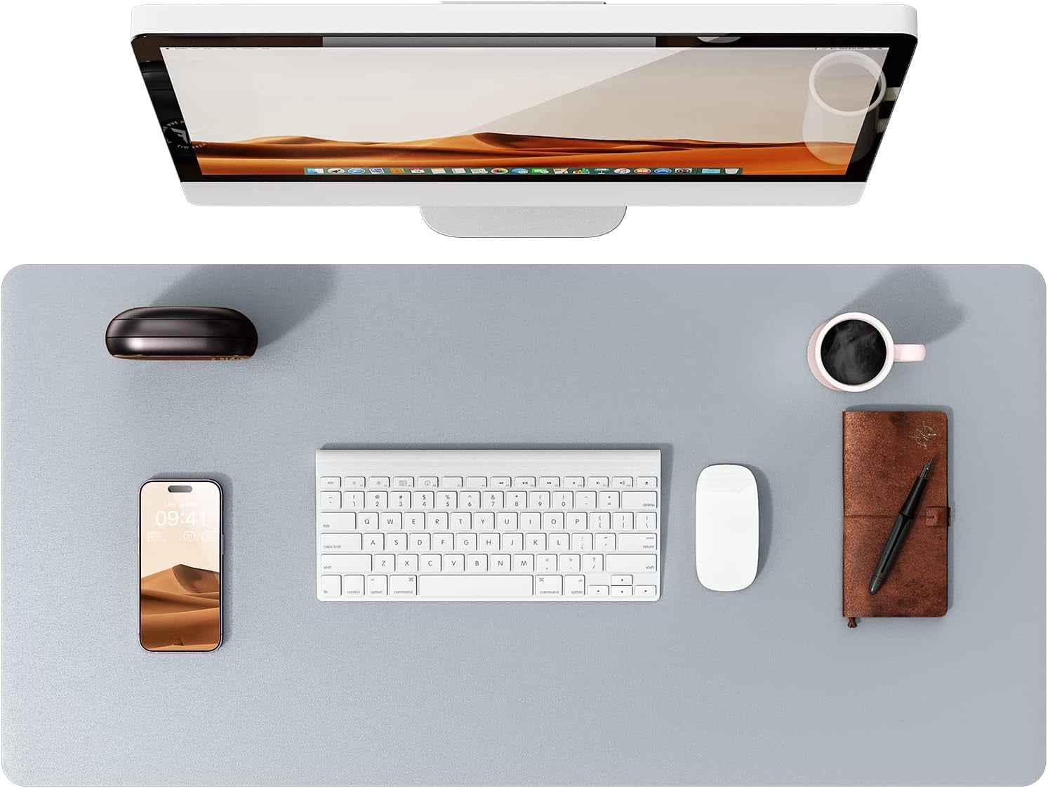Leather Desk Pad Protector, Office Desk Mat, Large Mouse Pad, Non-Slip PU Leather Desk Blotter, Laptop Desk Pad, Waterproof Desk Writing Pad for Office and Home (Light Grey, 35.4" x 17")