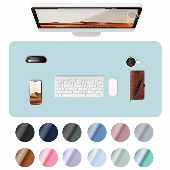 Leather Desk Pad Protector, Office Desk Mat, Large Mouse Pad, Non-Slip PU Leather Desk Blotter, Laptop Desk Pad, Waterproof Writing Pad for Office/Home/Decor (27.6" x 13.8", Sky Blue)