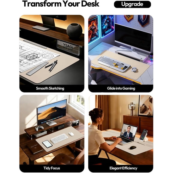 Leather Desk Pad Protector, Office Desk Mat, Large Mouse Pad, Non-Slip PU Leather Desk Blotter, Waterproof Laptop Desk Writing Pad for Office and Home (23.6" x 13.8", Eggshell)