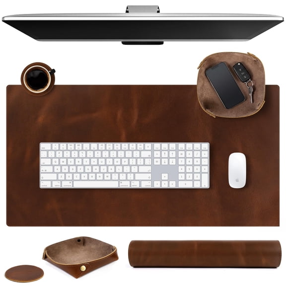 Leather Desk Pad Real Leather Desk Mat Thick (3mm) Double Layer (32x16) Cover Blotter Desk Protector Large Computer Mat for Keyboard Mouse Pad Table Laptop Mat Office Accessories - Antique