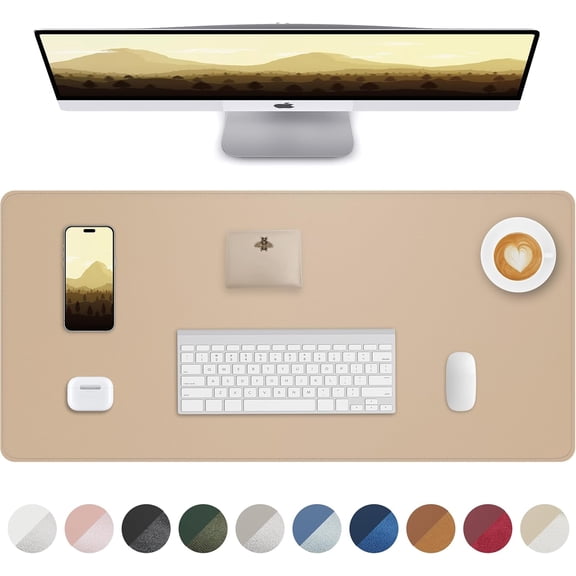 Leather Desk Protector, Large Mouse Pad & Waterproof PU Leather Blotter Mat - Non-Slip Desk Cover for Office and Home (Apricot, 36" x 17")