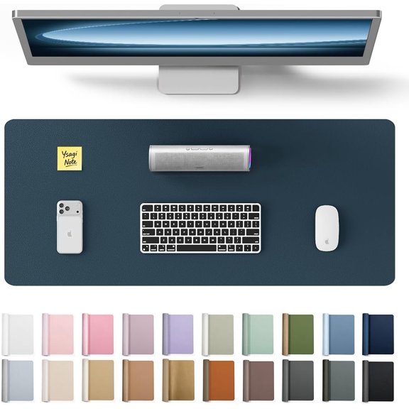 Leather Desk Protector, Office Mat, Large Mouse Mat, Non-Slip PU Leather Blotter, Laptop Desk Mat, Waterproof Writing Pad for Office and Home (Dark Blue, 23.6" x 13.8")