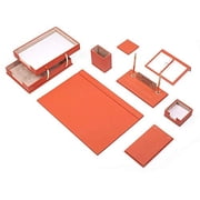 Leather Desk Set, 10 Pieces, Double Document Tray, Desk Organizer Orange