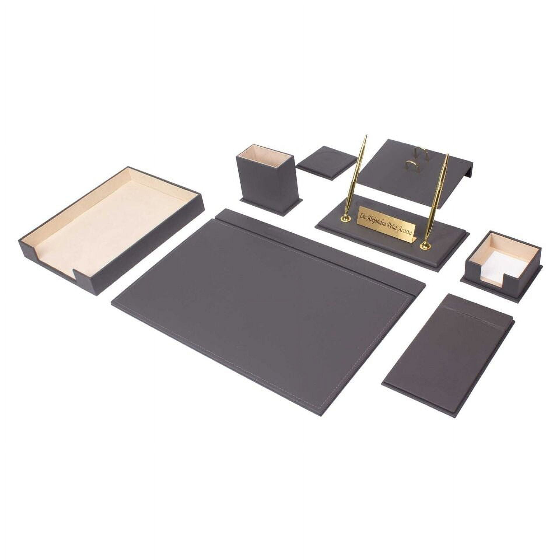 Leather Desk Set, 10 Pieces, Single Document Tray, Desk Organizer (Gray)