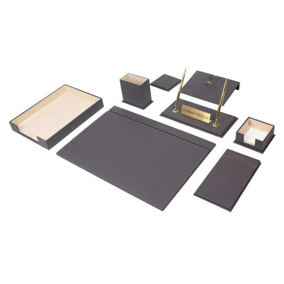 Leather Desk Set, 10 Pieces, Single Document Tray, Desk Organizer (Gray)