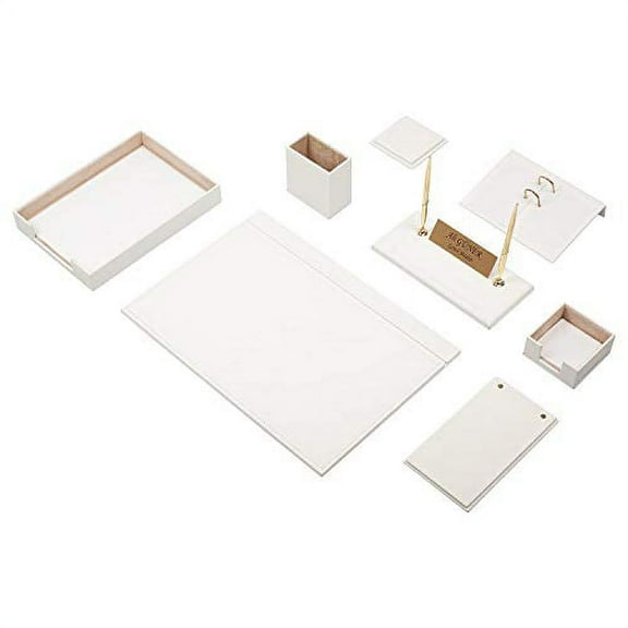 Leather Desk Set, 10 Pieces, Single Document Tray, Desk Organizer (White)