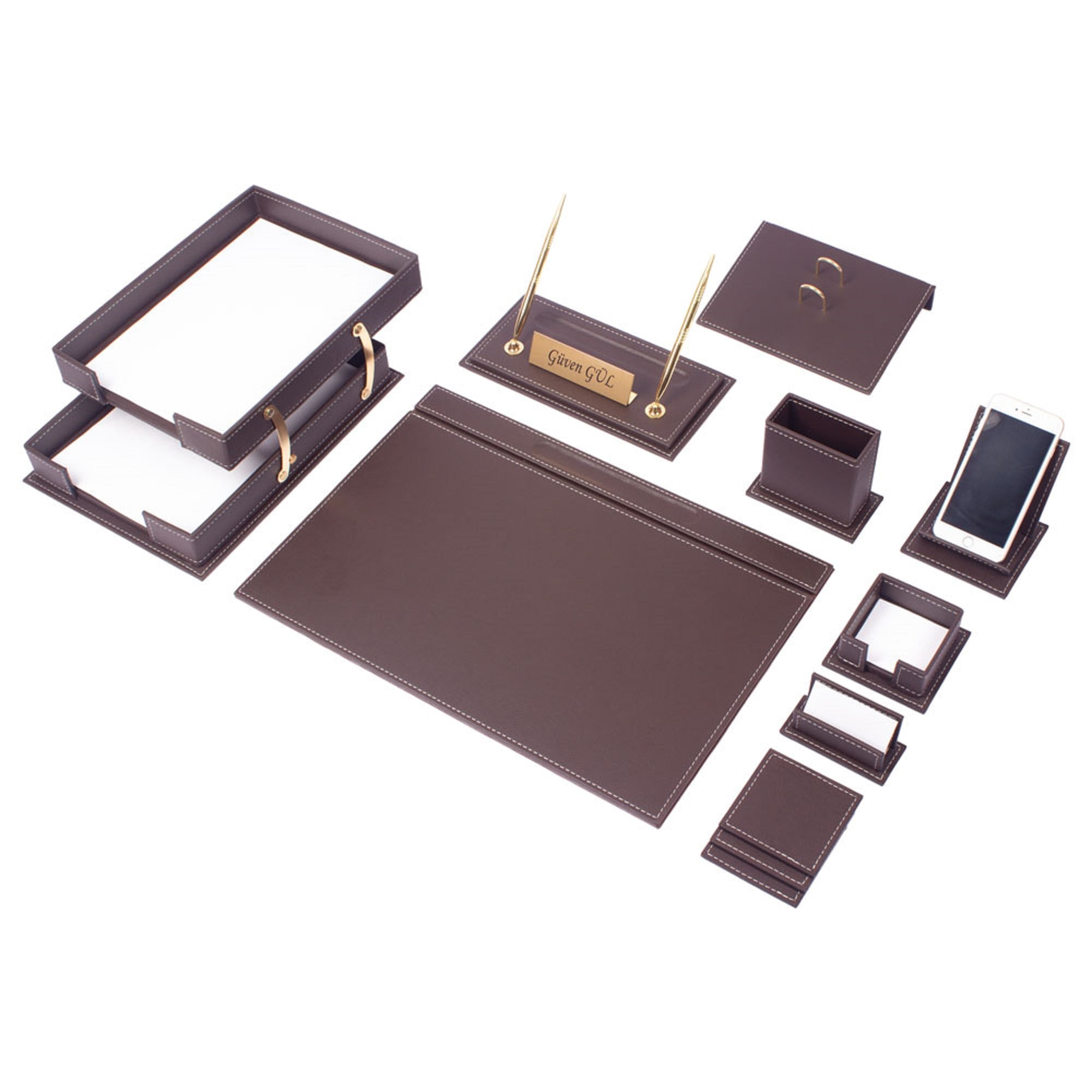 Leather Desk Set-Desk Office Accessories-Office Organizer- Home Office Accessories - Desk Supplies - Desk Storage Organizer -Desk Pad-Storage-13 Pieces -13 PCS