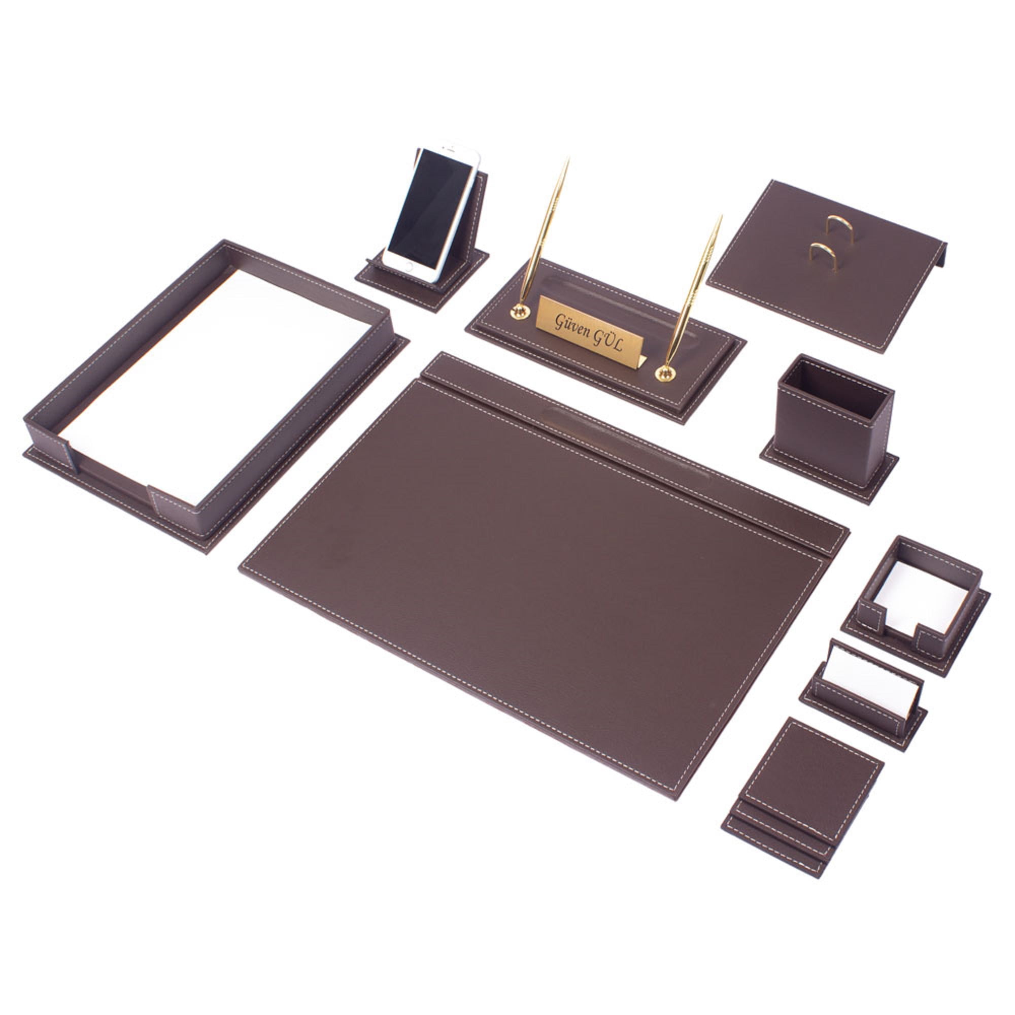 Leather Desk Set-Desk Office Accessories-Office Organizer- Home Office Accessories - Desk Supplies - Desk Storage Organizer -Desk Pad-Storage-13 Pieces -13 PCS