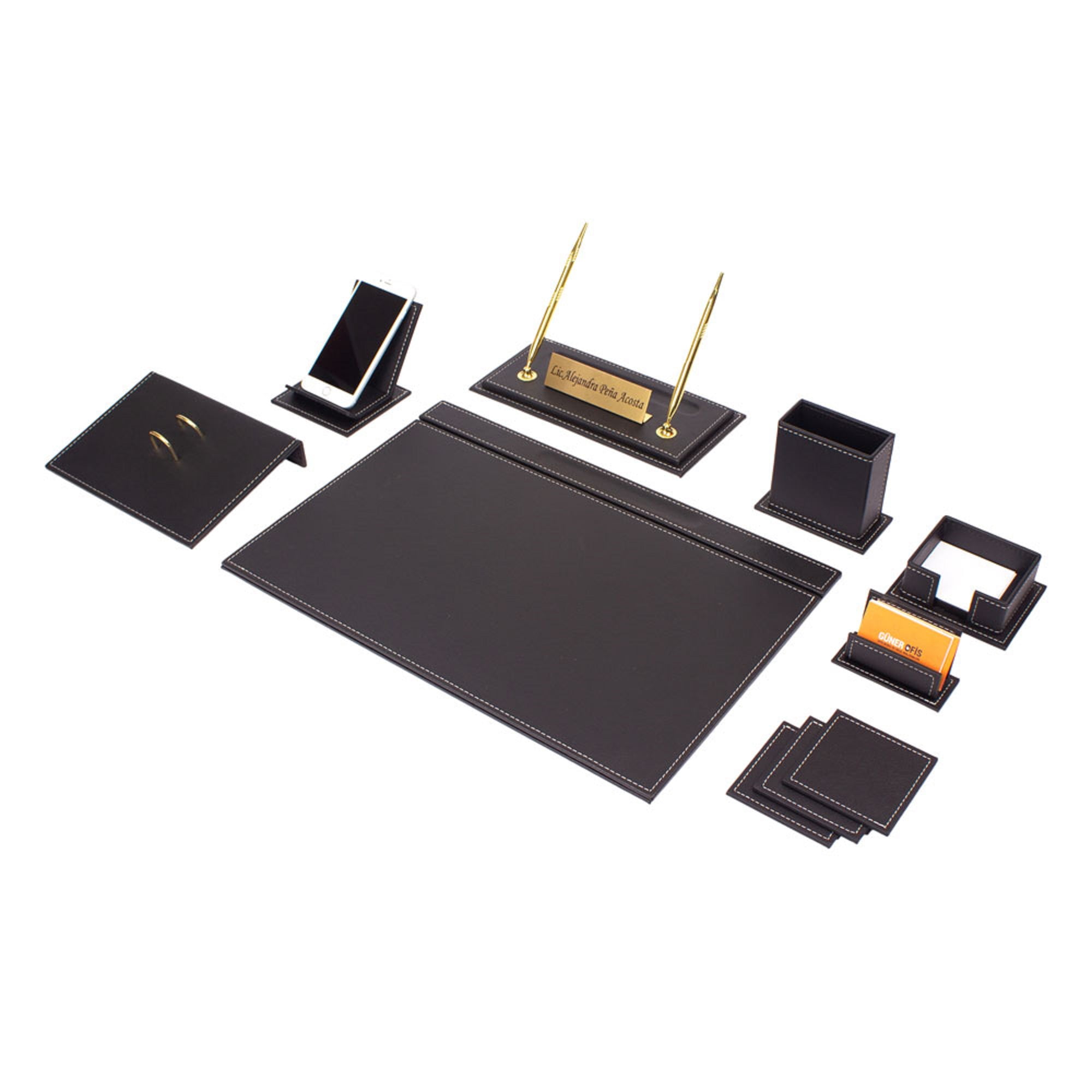 Leather Desk Set-Desk Office Accessories-Office Organizer- Home Office Accessories - Desk Supplies - Desk Storage Organizer -Desk Pad-Storage-12 Pieces -12 PCS