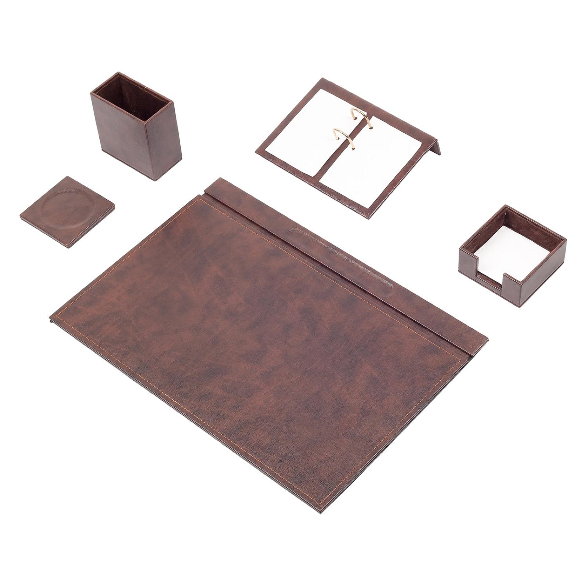 Leather Desk Set - Desk Pad - Note Paper Holder -Pen Holder - Leather coaster - Calendar holder - 5 Accessories-Desk Organizer - Office Desk Accessories - Desktop Storage - 5 PCS