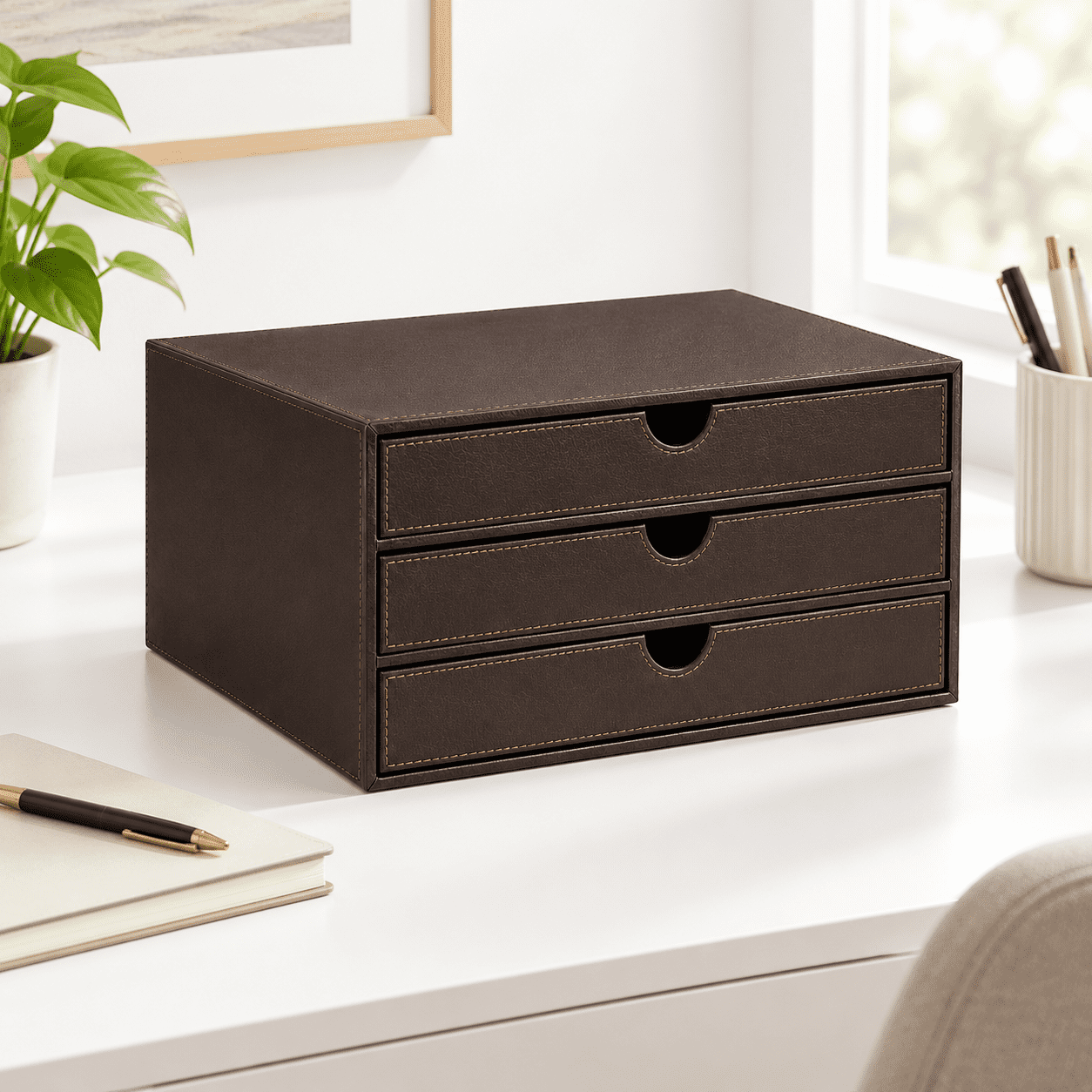 Leather Desktop Drawer Organizer File Cabinetzine Document Holder ...