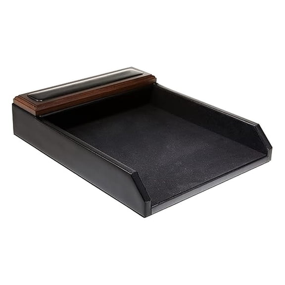 Leather Desktop Letter Tray - Luxury Letter Holder & Paper Organizer for Desk - Office Organization & Executive Desk Decor - (Black)