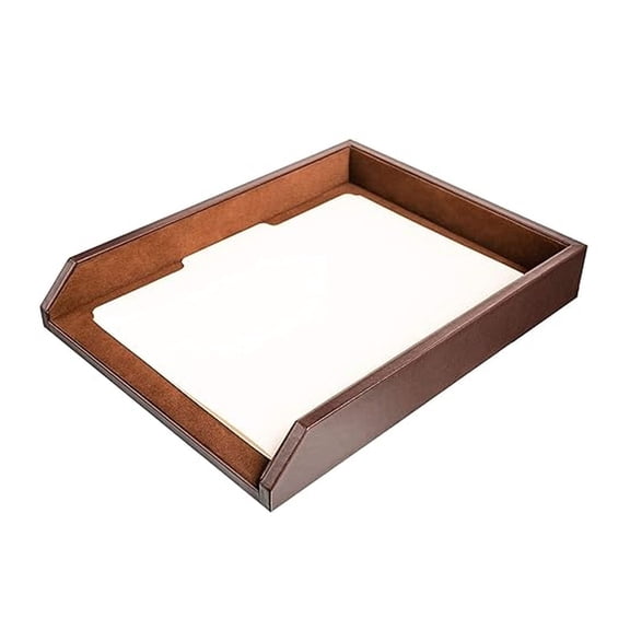 Leather Desktop Letter Tray - Luxury Letter Holder & Paper Organizer for Desk - Office Organization & Executive Desk Decor - (Chocolate Brown)