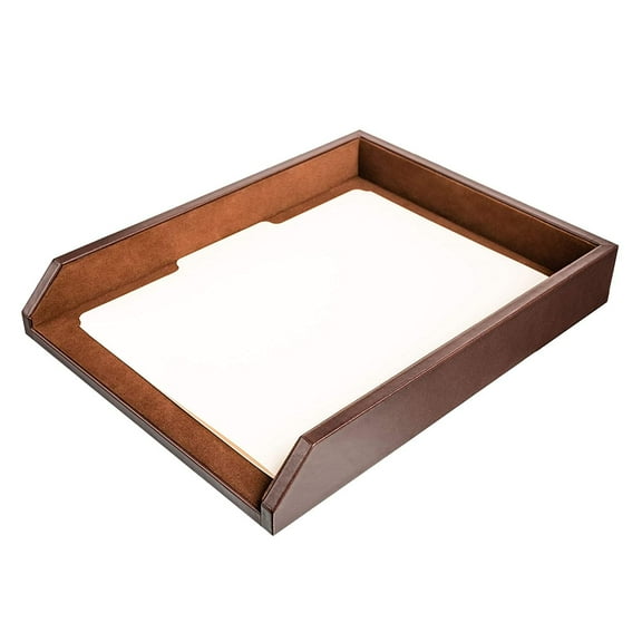 Leather Desktop Letter Tray - Luxury Letter Holder & Paper Organizer for Desk - Office Organization & Executive Desk Decor - (Chocolate Brown)