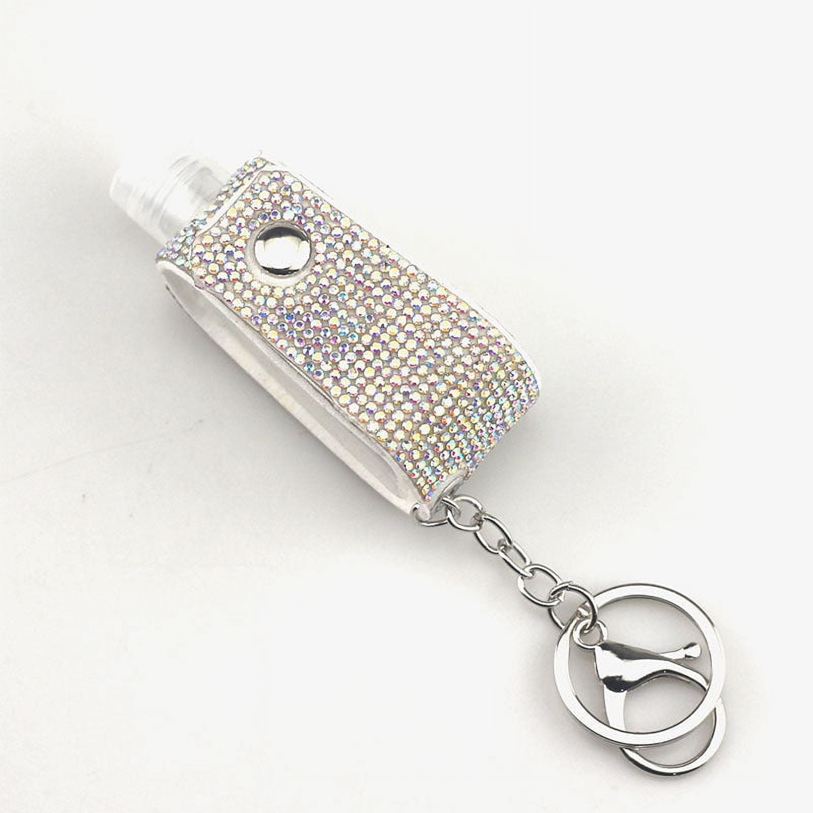 Faux Leather Keychain Diamond Pattern Creative Hot-Drilled Design Secure Key Organization Key Ring White AB Lake Blue