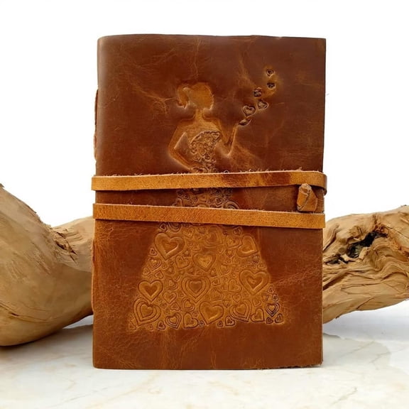 Leather Diary, Embossed Princess with Heart Design Antique Diary, Unlined Paper Travel Diary and Notebooks 240 Pages, 125 GSM - 7 x 5 Inches