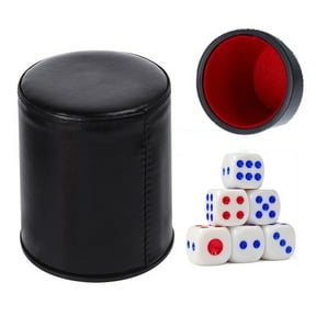 Leather Dice Cup Set Felt Lining Quiet Dice Shaker Cup with 6 Standard Dot Dice for Farkle Yahtzee Games